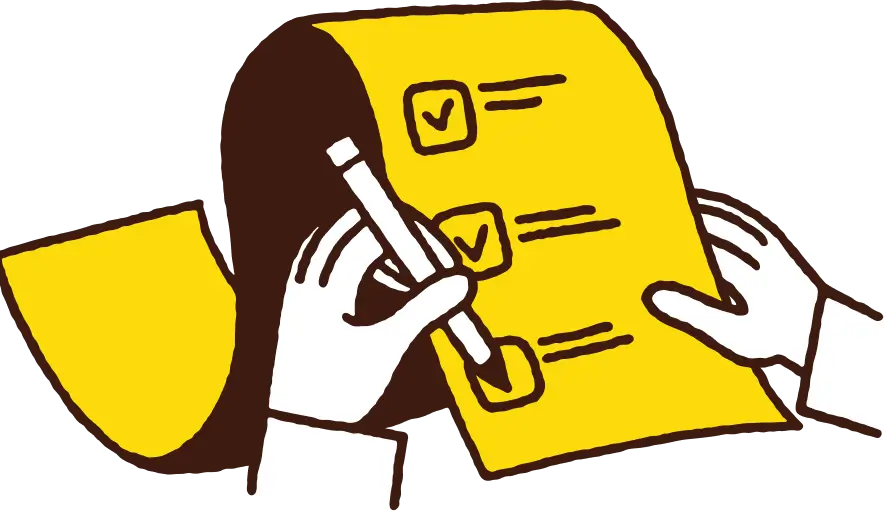Illustratie van een hand met pen die een checklist afvinkt